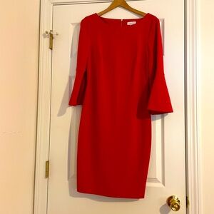 CALVIN KLEIN red dress! Lovely classic with ruffled sleeves & tapered line. Sz10